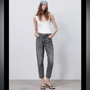 ZARA SIZE 8 gray‎ z1975 high waisted rise waist mom jeans ankle length pants